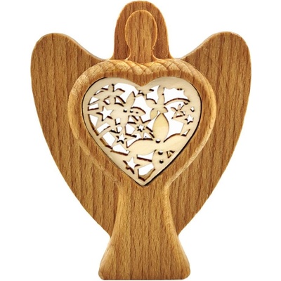 AMADEA Dřevěný anděl s vkladem ornament masivní dřevo výška 10 cm – Zboží Mobilmania