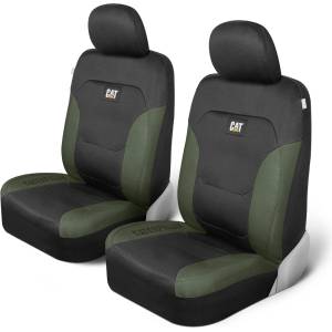 CAT Flexfit seat covers for cars, trucks, and SUVs, front seat covers, airbag-compatible, interior covers, car accessories, 2 pieces, black/green - CASC2274