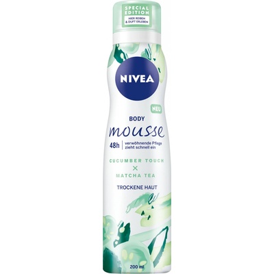 Nivea Body Mousse Crispy Cucumber & Matcha Tea osvěžující tělová pěna pro suchou pokožku 200 ml