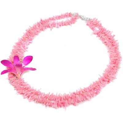 Dannyra Колие от розови корали и естествена орхидея в ярки цвят Dannyra Jewels