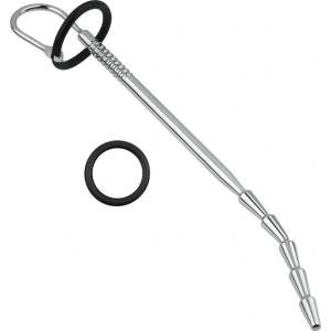 SuperLove Stainless Steel Curved Urethral Dilator with Silicone Glans Ring