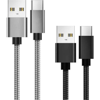 Lemontti USB към Type-C кабели комплект 0.5 м + 1 м, текстилна оплетка, черен (0.5 м) и сив (1 м) (LSETCTYPC2)