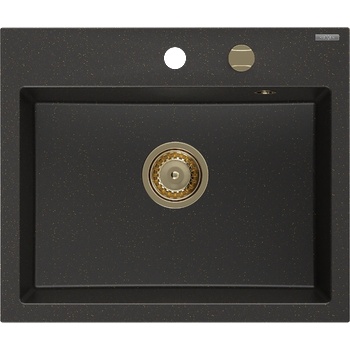 Mexen Oscar гранитна мивка с 1 отделение 580 x 490 mm, черно/златен металик, златен сифон - 6519581000-75-G (6519581000-75-G)