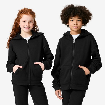 Decathlon detská voľná mikina na zips s kapucňou čierna