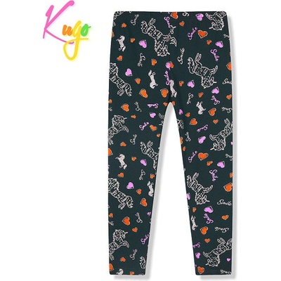 Kugo Dívčí legíny FL6745 tmavě modrá s jednorožci a srdíčky