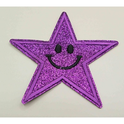 Nažehľovacia záplata - trblietavá hviezda - fialová - rozmer 8,5 cm x 8,5 cm
