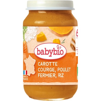 Babybio Био зеленчуково пюре Babybio - С пилешко месо, ориз и тиква, 6 м+, 200 g (3288130510027)