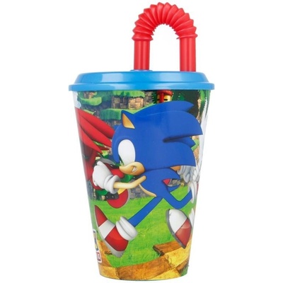 STOR Plastový pohár s vrchnákom a slamkou JEŽKO SONIC 430 ml