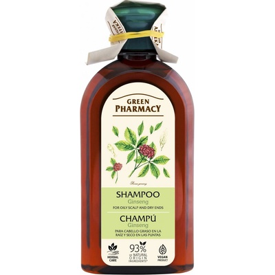 Green Pharmacy Hair Care Ginseng šampon pro mastnou vlasovou pokožku a suché konečky 0% Parabens Artificial Colouring SLS SLES 350 ml