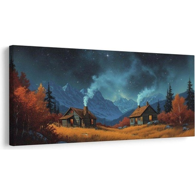 Obraz vánoční chalupy v horách - 60x30