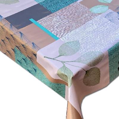 Obrus PVC 3581472, metráž, 20 m x 140 cm, ornamenty s listami zeleno-hnedé, IMPOL TRADE