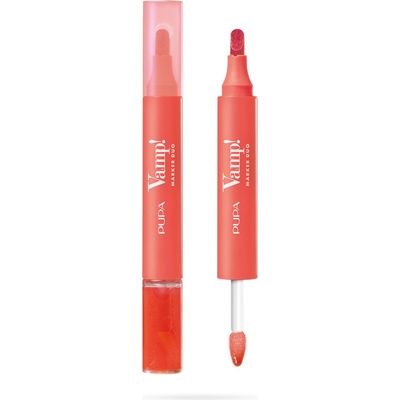 Pupa Milano Fix a olejový lesk na pery 2v1 Vamp! Marker Duo 009 Jelly Coral 4 ml