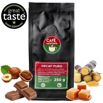 Café Montaña káva bez kofeinu Decaf Puro mletá Standartní mletí 1 kg