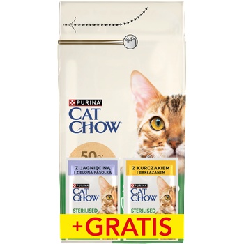 Cat Chow Sterilised Храна с високо съдържание на пилешко месо 1, 5 кг + 2 БЕЗПЛАТНИ пакета