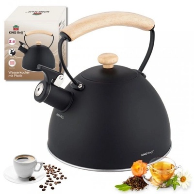 Kinghoff 2, 5L Електрическа кана с черно матово покритие и свирка (KH-1999)