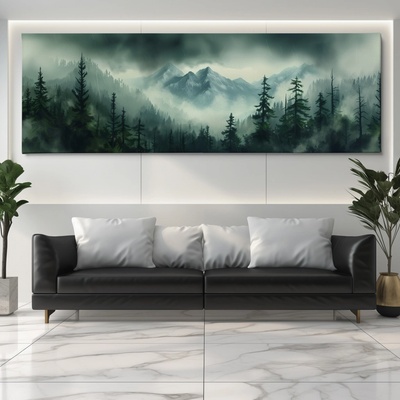 Obraz na plátně - Deštivé zakaboněné hory FeelHappy.cz Velikost obrazu (šířka x výška): 180 x 60 cm