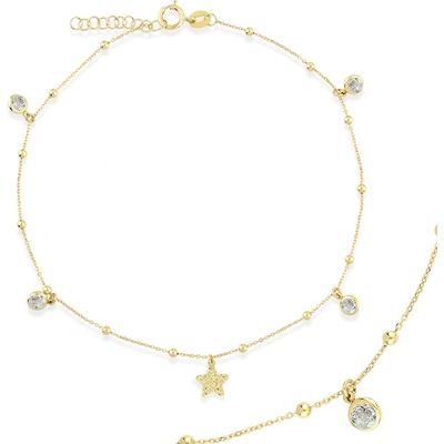 Lillian Vassago Zlatý řetízek na nohu se zirkony, kuličkami a hvězdou LLV22-GBL007Y