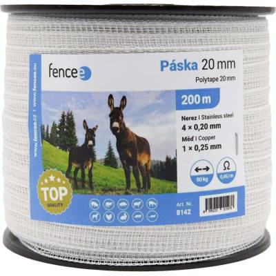 fencee Páska pro elektrický ohradník, šířka 20 mm, bílá, délka 200 m, 0,45 Ω/m