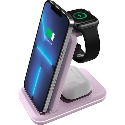 CANYON WS-304, Foldable 3in1 Wireless charger, with touch button for Running water light, Input 9V/2A, 12V/1.5AOutput 15W/10W (CNS-WCS304IP)