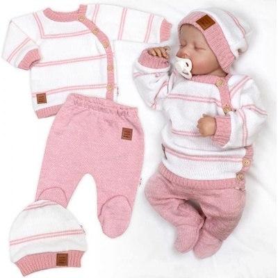 Baby Nellys Pletená sada pro miminko s jemným proužkem 3D, lux růžová, bílá – Zboží Dáma