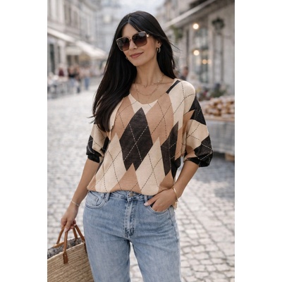Fashionweek Dámska pletená blúzka s geometrickým vzorom UB-PIERROT Čierny