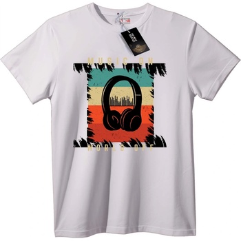 NOONEBRAND Тениска Музика Включена Свят Изключен - 7XL, White