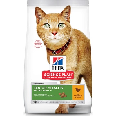 Hill's 7кг Mature Adult Senior Vitality Hill's Science Plan, суха храна за котки, с пиле и ориз