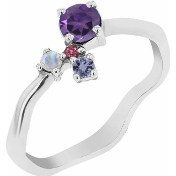 Eppi Stříbrný cluster prsten s ametystem a drahokamy Roche R46156
