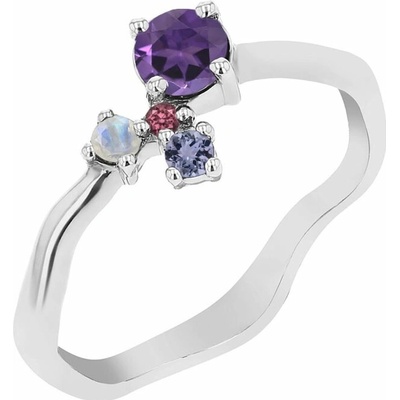 Eppi Stříbrný cluster prsten s ametystem a drahokamy Roche R46156