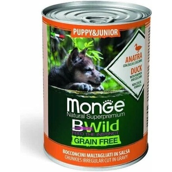 Monge Bwild Grain Free Puppy Kačacie kúsky v omáčke s tekvicou a cuketou 400 g