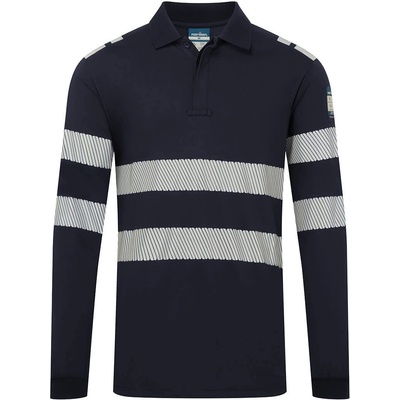 Portwest pw3 modaflame knit fr733 / Светлоотразителна поло тениска с дълъг ръкав, забавяща горенето - тъмносиня xxxl (fr733nvrxxxl)