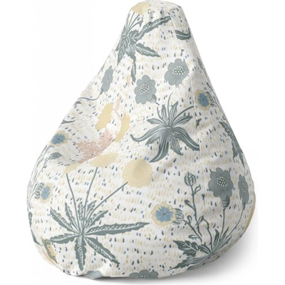 Sablio Sedací vak Pear Šedé květiny Sablio 70 x 95 x 15 cm