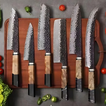 HARAHU Комплект кухненски ножове дамаск ai-37326 - черен kp37326 (ai-37326)