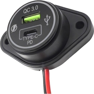 34659 USB QC4.0 + USB-C PD4.0 zásuvka 12/24V, montáž na povrch