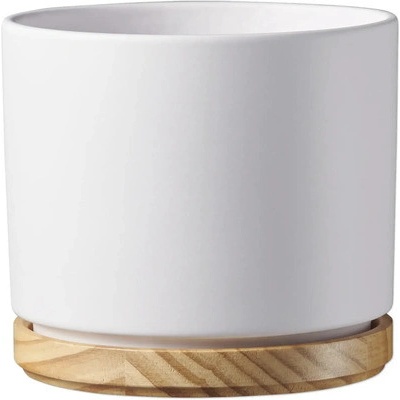 Soendgen Obal na kvetináč keramický s drevom Ø 16 cm x 14 cm matný biely