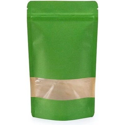 Doypack ZIP | zelený kraft papír s okénkem obsah 100ml (85 × 140 + 50mm)