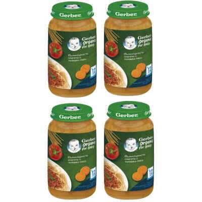 Nestle Био ястие Nestle Gerber Organic - Пълнозърнести спагети с телешко, 12 м+, 4 х 250 g (4х 12401143)