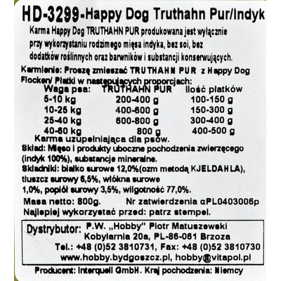 Happy Dog Truthahn Pur Texas morka 800 g