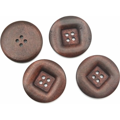 Dierkový drevený gombík - štvorcové zdobenie - tmavohnedé drevo - priemer 3,5 cm