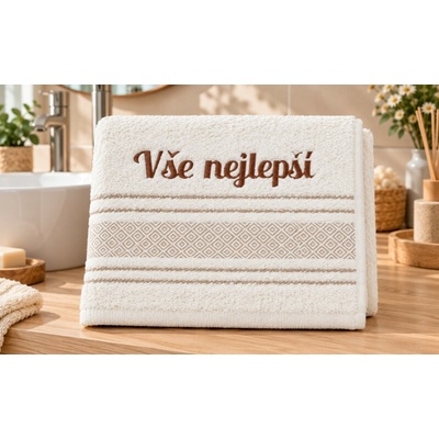 Bellatex ručník mozaika s výšivkou Vše nejlepší Ručník 50 x 100 cm krémová