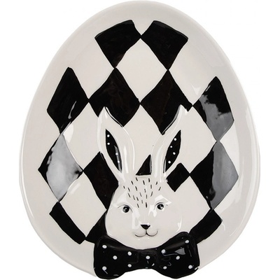 Clayre & Eef Černobílý keramický dezertní talířek Black&White Bunny 21 x 18 x 4 cm