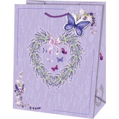Taška dárková Maxi matt 26,7 x 13,7 x 33cm TL - motiv levandulové srdce