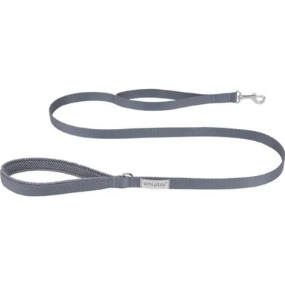 amiplay Lead Samba Large - Модерен повод за кучета с две дръжки за по-добър контрол, 150 см. / 2.5 см. - сив