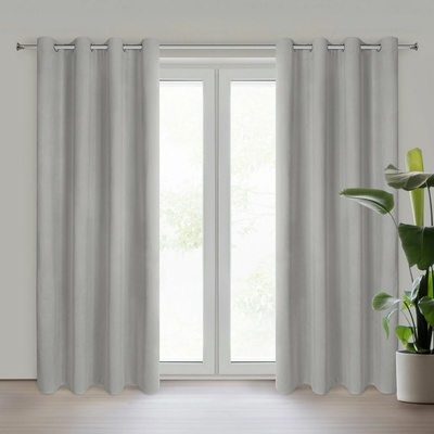 Eurofirany Záves 140x250 cm zamatový oceľový 100 % zatemňujúci na kovové krúžky NITA