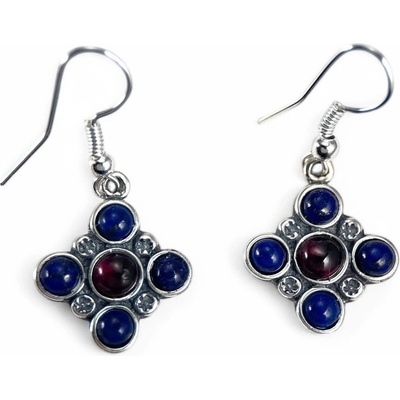 Drakkaria PRAGA středověké stříbrné náušnice granát a lapis lazuli P44156