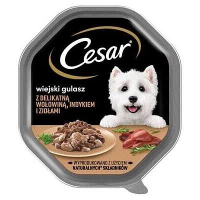 Cesar Adult v omáčke s jemným hovädzím morčacím mäsom a bylinkami 150 g