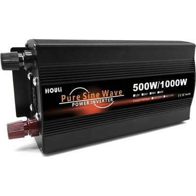 HOULI Power Inverter 12V/230V, 500W/1000W, čistá sínusoida, 1 zásuvka HPZD0005U 12V/50Hz/230V/EU