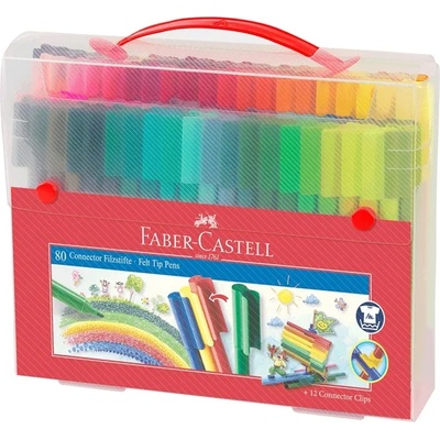 Faber-Castell Флумастери Connector, 80 цвята и 12 клипса (O1010180005)