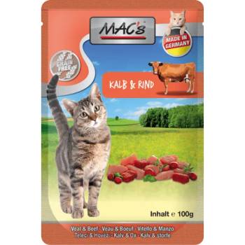 MAC's Mac’s Cat Adult GRAIN FREE, пауч за пораснали котки, БЕЗ ЗЪРНО, с Tелешко и говеждо месо, Червена боровинка и билков микс, 100 гр - Германия - 852VE