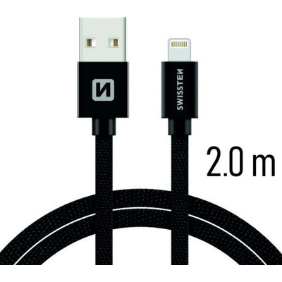 Swissten Nabíjecí a synchronizační kabel textile černý 0.2m / 1.2m / 2.0m Délka: 2m